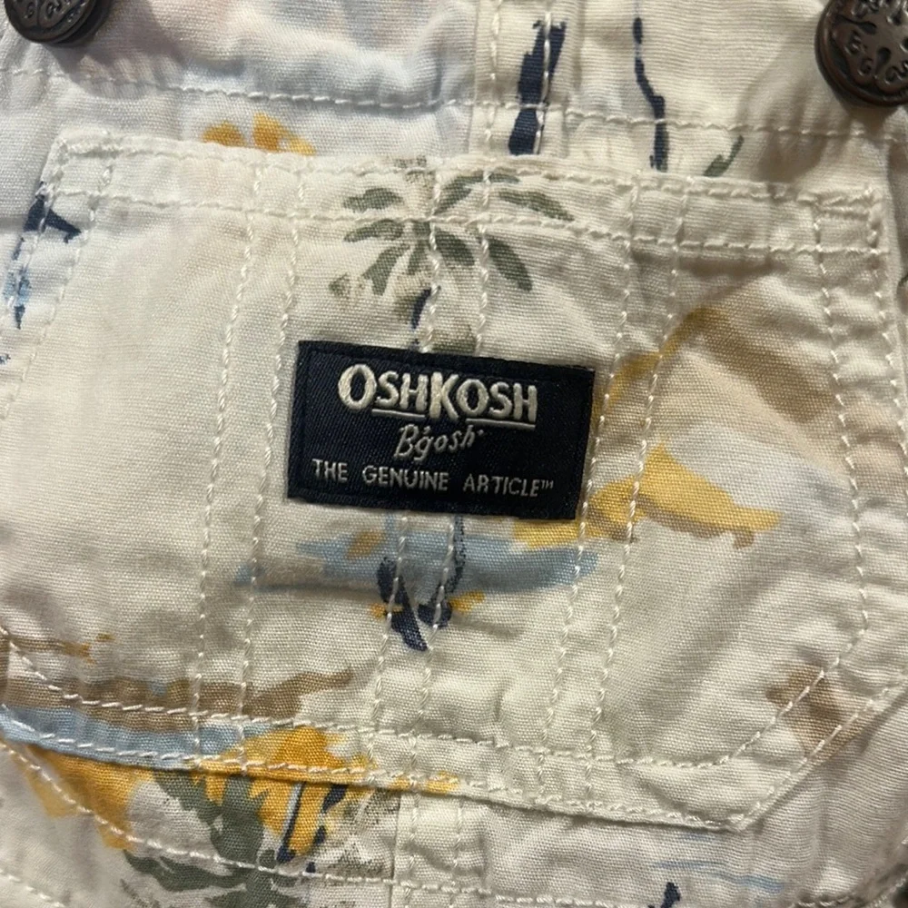 OshKosh B'gosh White and Blue Overalls Distressed Design